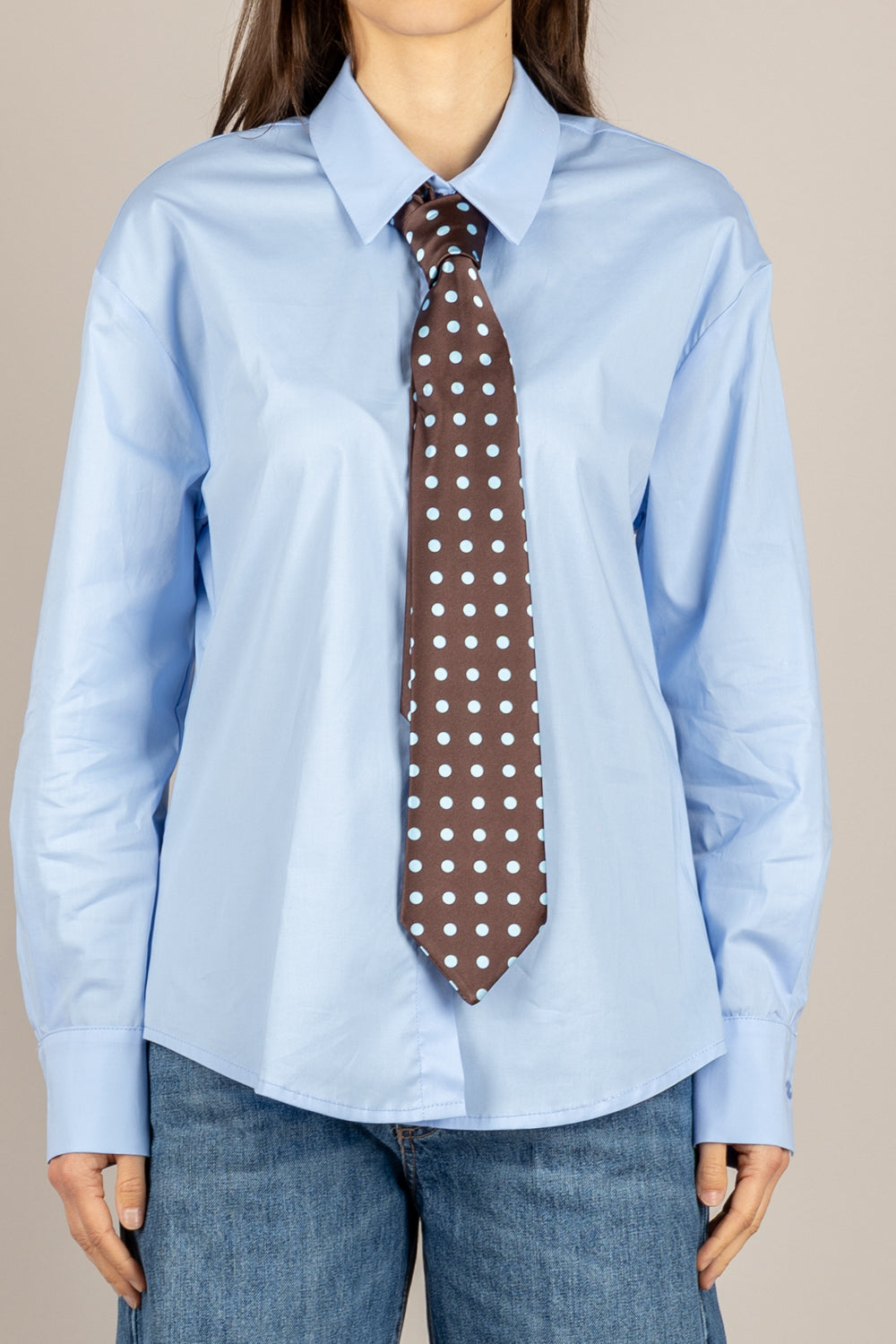 TENSIONE IN - 26C4355 - CAMICIA C/CRAVATTA POIS CELESTE/MORO/SKY