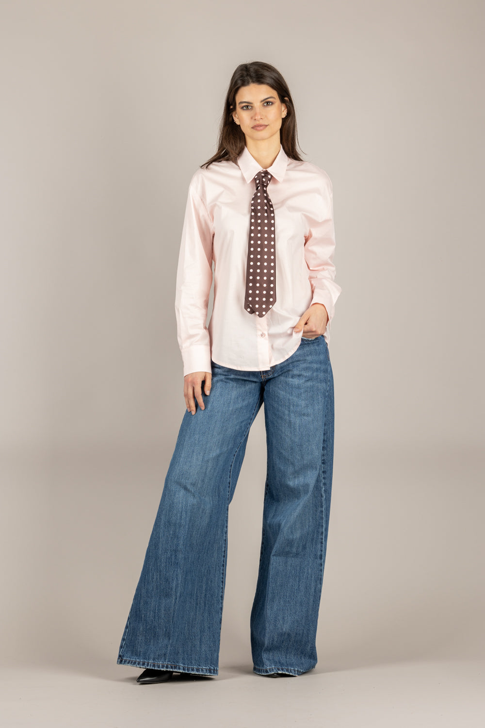 TENSIONE IN - 26C4355 - CAMICIA C/CRAVATTA POIS ROSA/MORO/ROSA