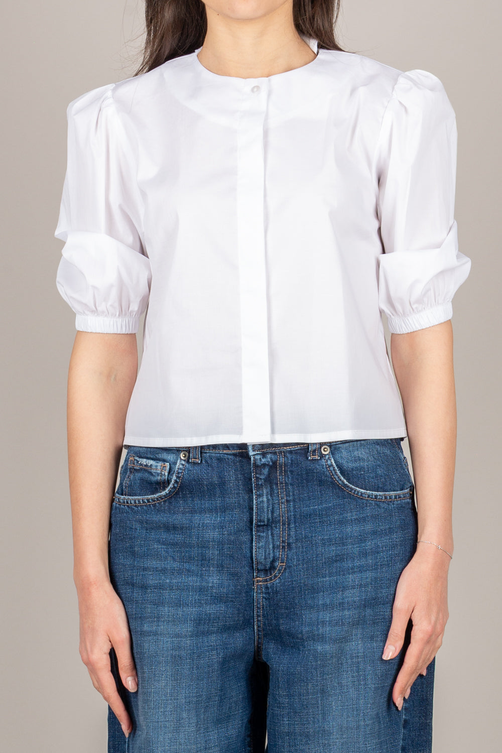 TENSIONE IN - 26C4718 - CAMICIA CROP MANICA A PALLONCINO BIANCO