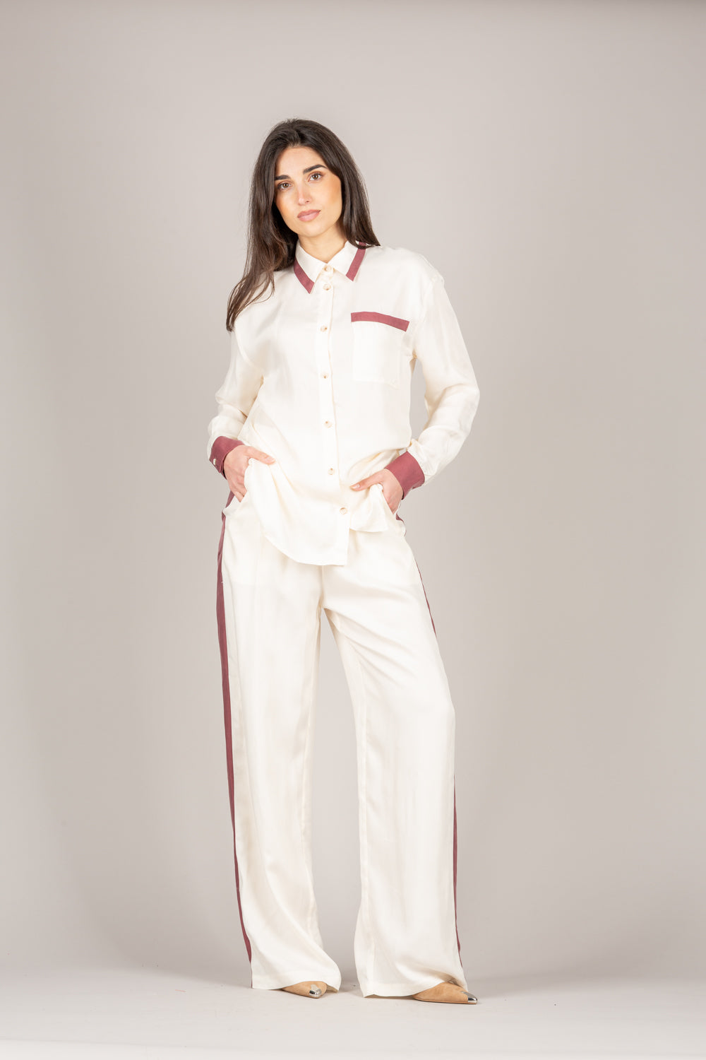 TENSIONE IN - 26C4731 - CAMICIA CUPRO CON TASCHINO PANNA/VINO