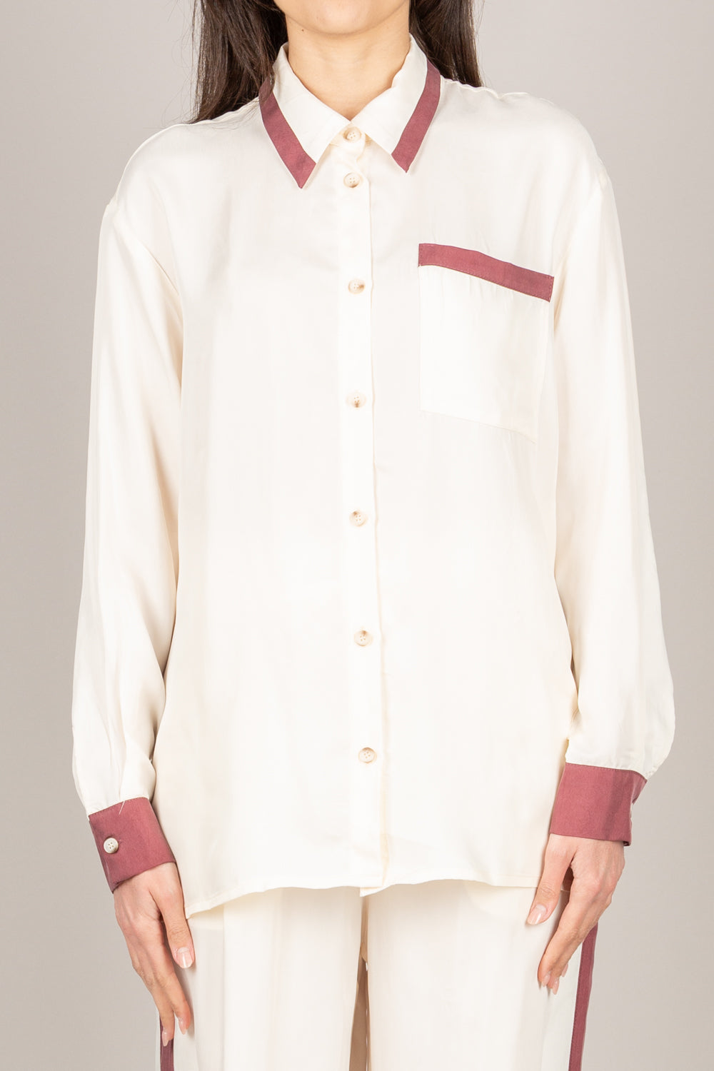 TENSIONE IN - 26C4731 - CAMICIA CUPRO CON TASCHINO PANNA/VINO