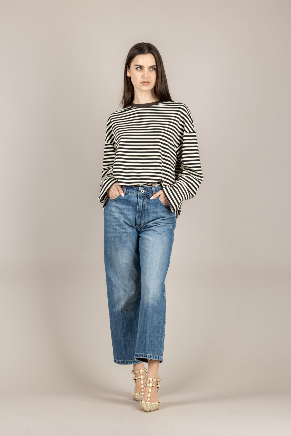 TENSIONE IN - 26M4116 - MAGLIA RIGHE BIANCO/NERO/MORO