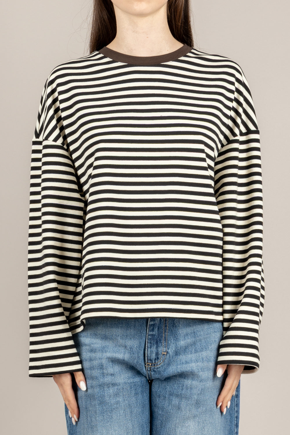 TENSIONE IN - 26M4116 - MAGLIA RIGHE BIANCO/NERO/MORO