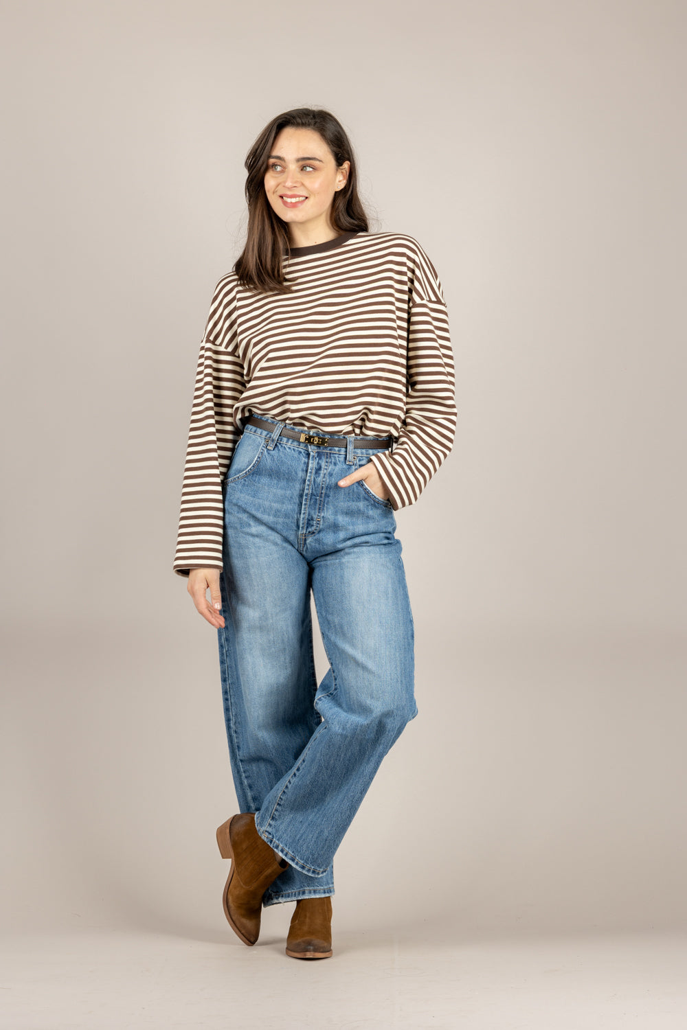 TENSIONE IN - 26M4116 - MAGLIA RIGHE PANNA/MORO/MORO