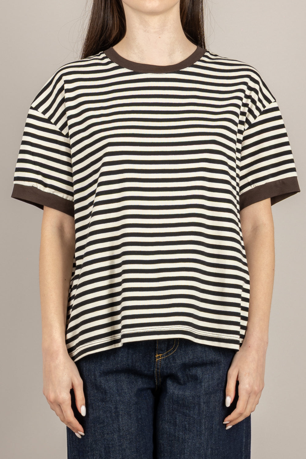 TENSIONE IN - 26M4121 - MAGLIA M/N RIGHE BIANCO/NERO/MORO