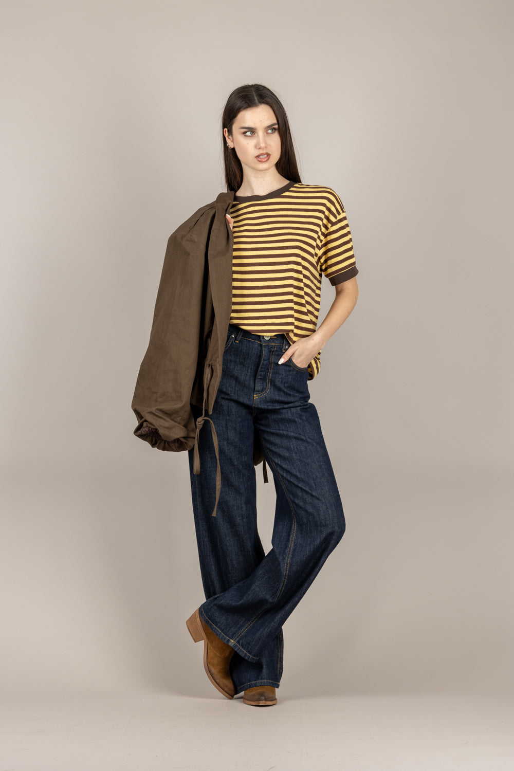 TENSIONE IN - 26M4121 - MAGLIA M/N RIGHE GIALLO/MORO/MORO