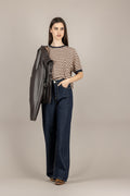 TENSIONE IN - 26M4121 - MAGLIA M/N RIGHE PANNA/MORO/BLU