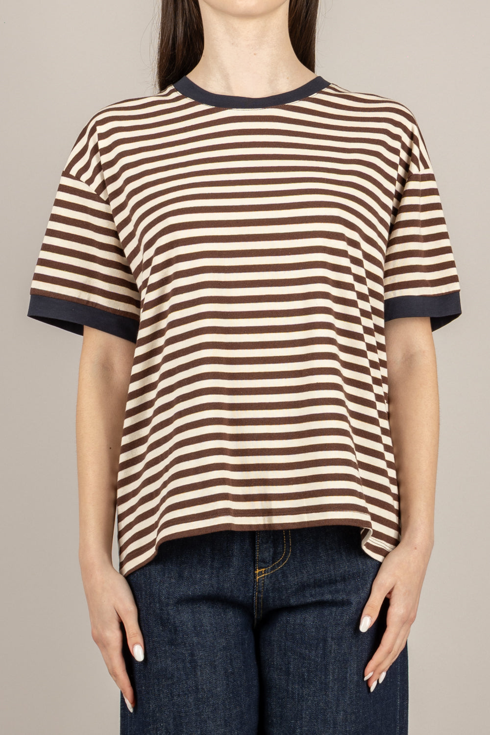 TENSIONE IN - 26M4121 - MAGLIA M/N RIGHE PANNA/MORO/BLU