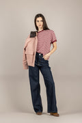 TENSIONE IN - 26M4121 - MAGLIA M/N RIGHE ROSA/BORDO/BORDO