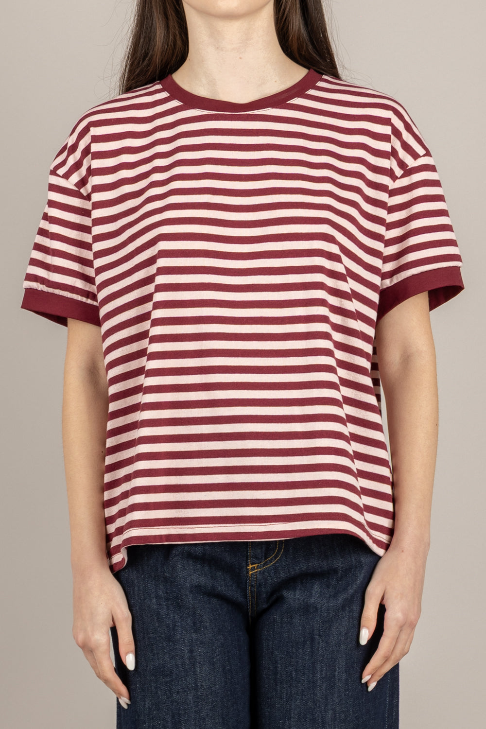 TENSIONE IN - 26M4121 - MAGLIA M/N RIGHE ROSA/BORDO/BORDO