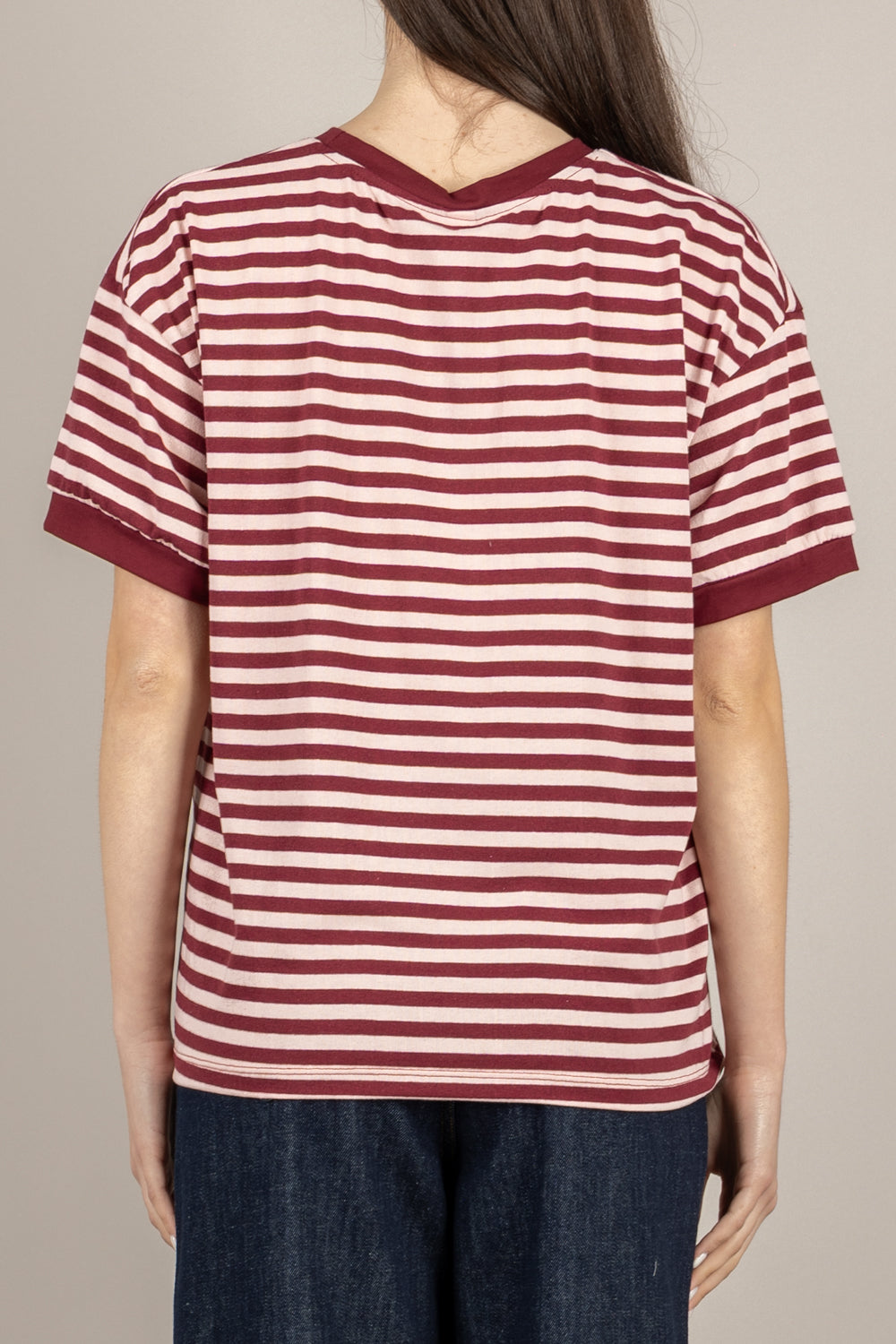 TENSIONE IN - 26M4121 - MAGLIA M/N RIGHE ROSA/BORDO/BORDO