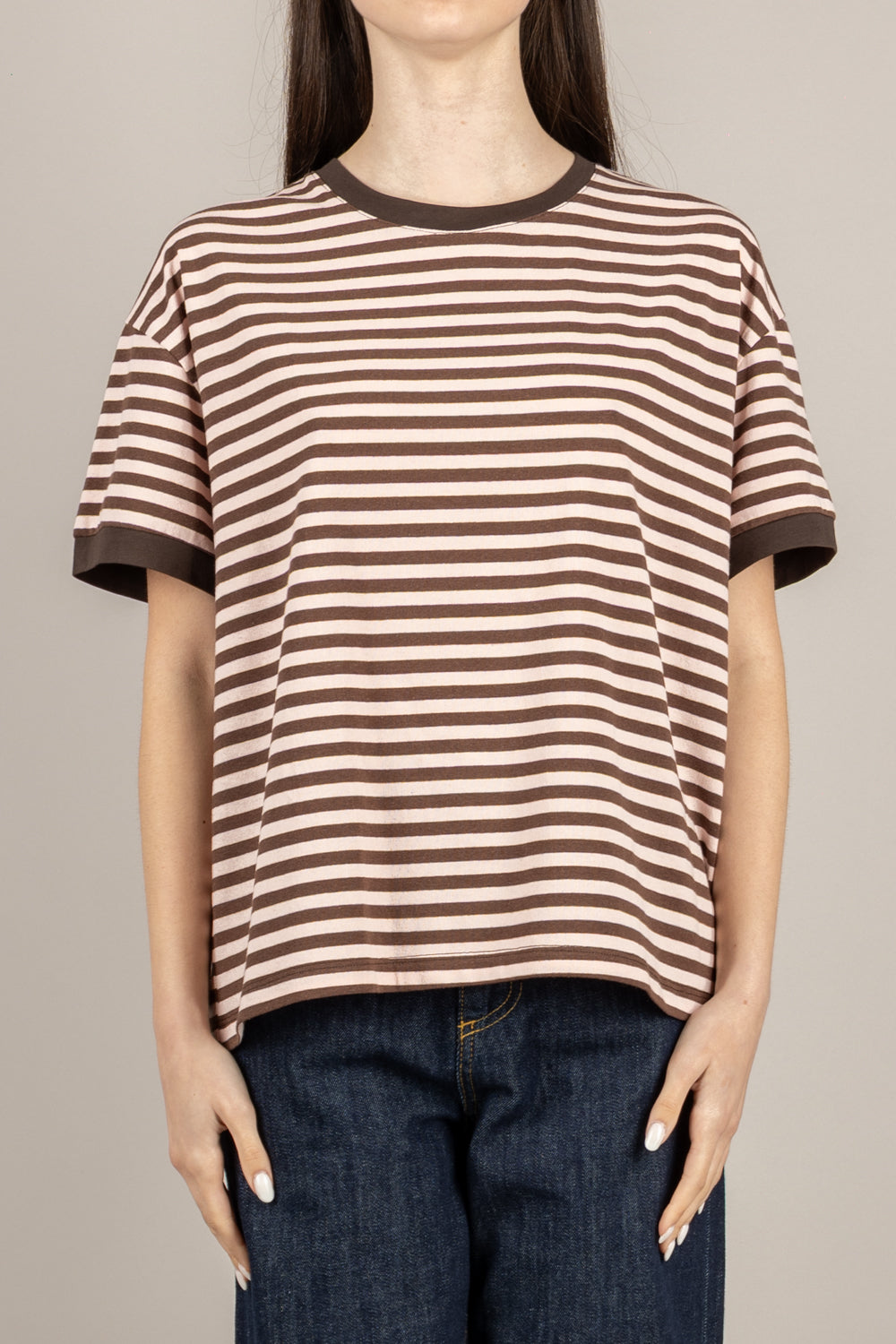 TENSIONE IN - 26M4121 - MAGLIA M/N RIGHE ROSA/MORO/MORO