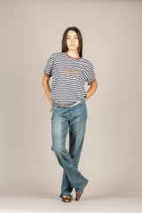 TENSIONE IN - 26M4561 - T-SHIRT RIGATA N°5 PANNA/BLU/CUOIO
