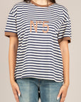 TENSIONE IN - 26M4561 - T-SHIRT RIGATA N°5 PANNA/BLU/CUOIO