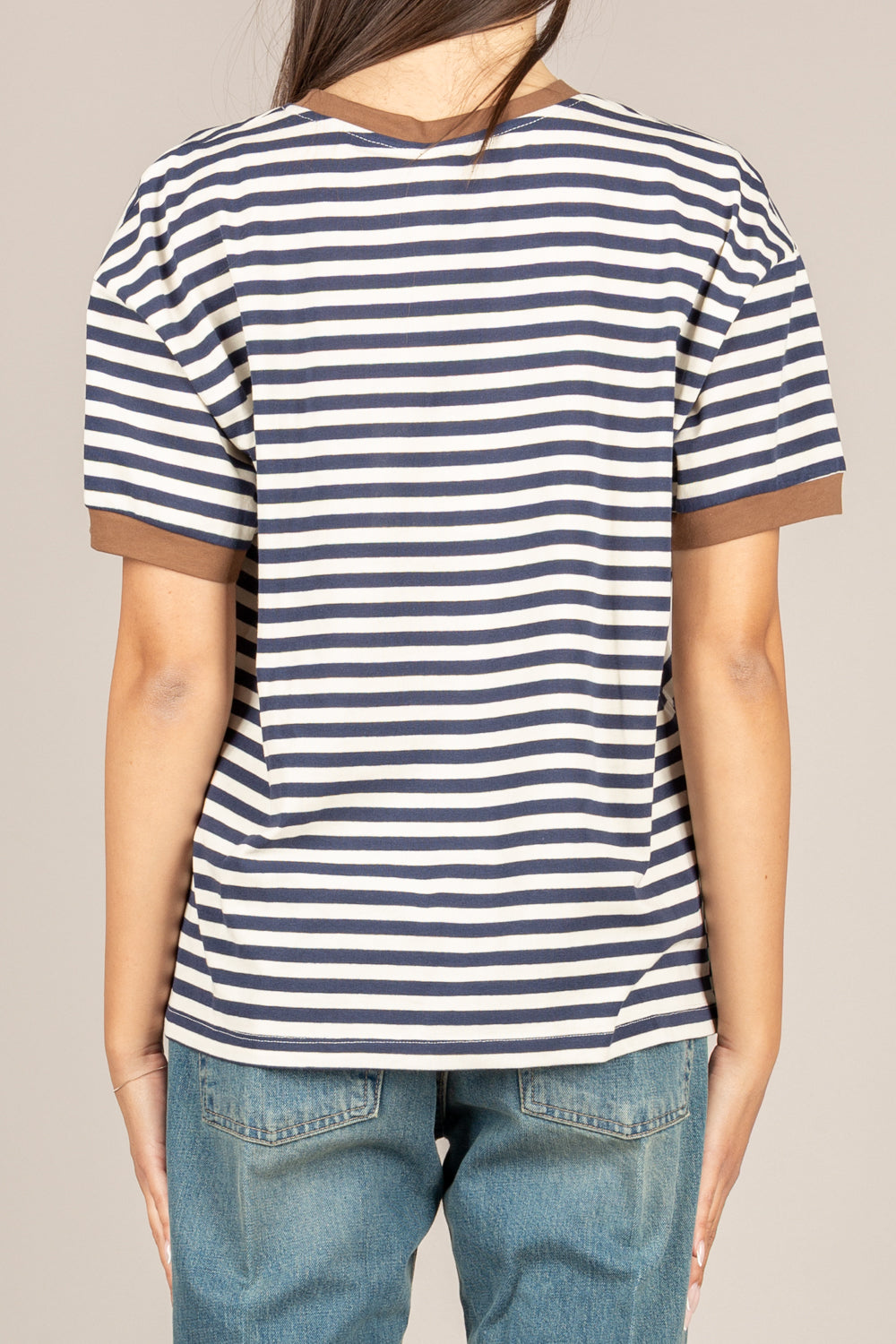 TENSIONE IN - 26M4561 - T-SHIRT RIGATA N°5 PANNA/BLU/CUOIO