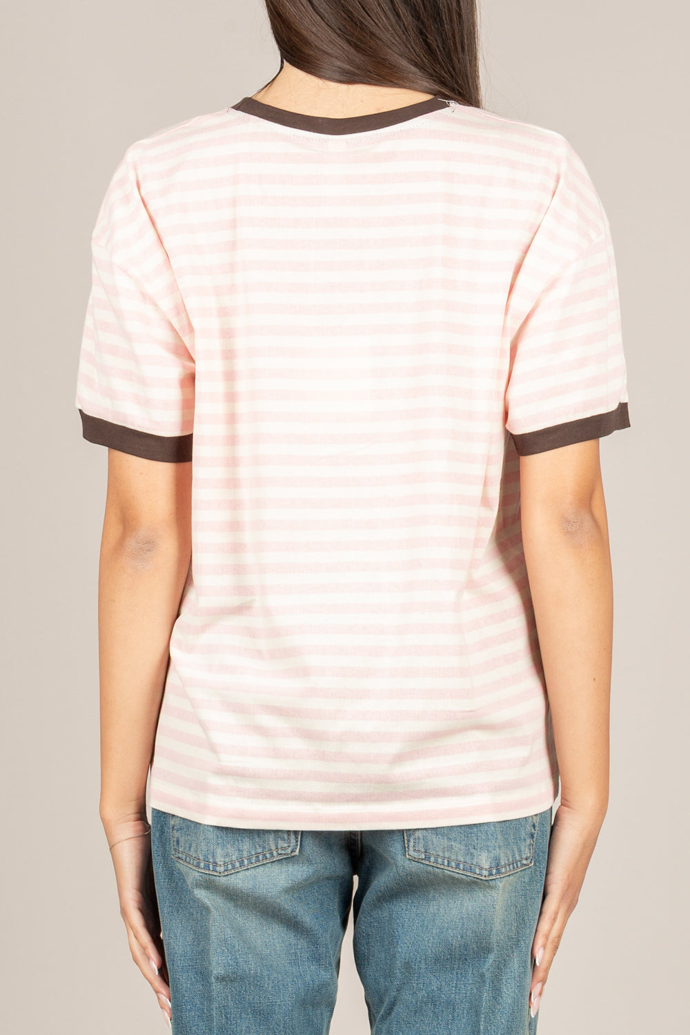 TENSIONE IN - 26M4561 - T-SHIRT RIGATA N°5 PANNA/ROSA/MORO