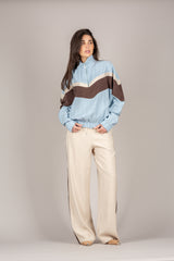 TENSIONE IN - 26M4582 - FELPA SETA LAVATA MEZZO COLLO CELESTE/MORO/GESSO