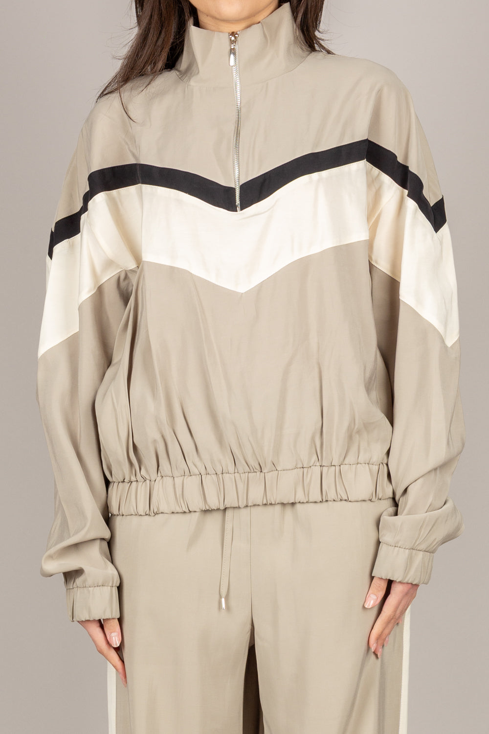 TENSIONE IN - 26M4582 - FELPA SETA LAVATA MEZZO COLLO DESERTO/PANNA/NERO