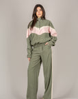 TENSIONE IN - 26M4582 - FELPA SETA LAVATA MEZZO COLLO MILITARE/ROSA/GESSO