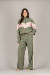 TENSIONE IN - 26M4582 - FELPA SETA LAVATA MEZZO COLLO MILITARE/ROSA/GESSO