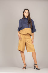 TENSIONE IN - 26M4721 - FELPA BICOLOR IN MISTO CUPRO BLU/CAMEL