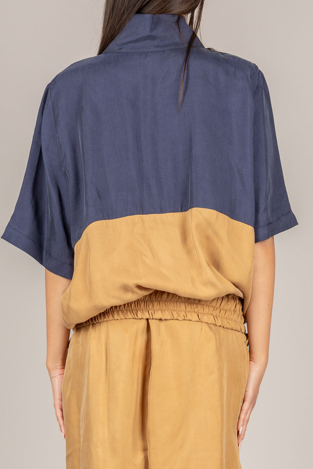 TENSIONE IN - 26M4721 - FELPA BICOLOR IN MISTO CUPRO BLU/CAMEL