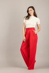 TENSIONE IN - 26P4364 - PANTALONE PALAZZO CON PINCES ROSSO