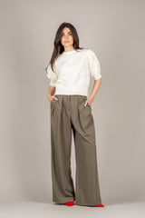 TENSIONE IN - 26P4364 - PANTALONE PALAZZO CON PINCES SALVIA