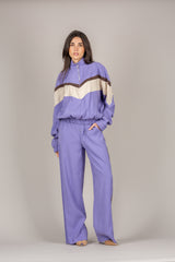 TENSIONE IN - 26P4584 - PANTALONE SETA LAVATA CON BANDA LATERALE VIOLA/MORO