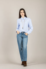 TENSIONE IN - 26C3731 - CAMICIA A RIGHE BIANCO/CELESTE
