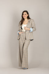 TENSIONE IN - 26P3992 - PANTALONE A QUADRETTI PALAZZO BEIGE