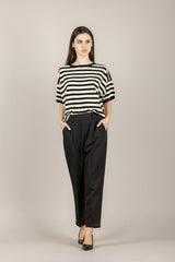 VICOLO - 2AB2002 - MAGLIA GIROCOLLO A RIGHE PANNA NERO