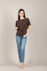 VICOLO - 2AB2024 - MAGLIA MEZZA MANICA CON COULISSE MORO