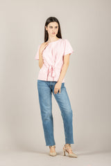 VICOLO - 2AB2024 - MAGLIA MEZZA MANICA CON COULISSE ROSA