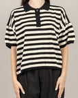 VICOLO - 2AB2066 - MAGLIA POLO RIGATA MANICA CORTA PANNA NERO