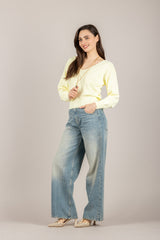 VICOLO - 2AB2078 - MAGLIA SCOLLO A V CON FUSCIACCA GIALLO