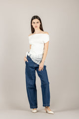 VICOLO - 2AB2094 - MAGLIA SCOLLO A BARCA PANNA