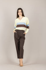 VICOLO - 2AB2121 - MAGLIA A RIGHE GIALLINO CELESTE MORO ROSA