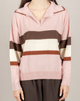 VICOLO - 2AB2121 - MAGLIA A RIGHE ROSA MORO PANNA BORDEAUX