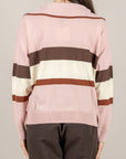 VICOLO - 2AB2121 - MAGLIA A RIGHE ROSA MORO PANNA BORDEAUX