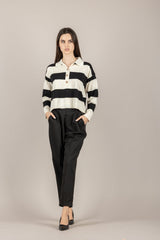 VICOLO - 2AB2133 - MAGLIA POLO RIGATA NERO PANNA