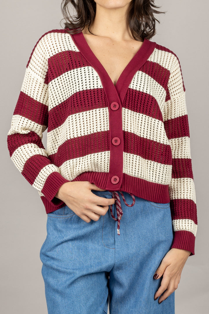 VICOLO - 77071D - CARDIGAN BICOLOR TRAFORATO