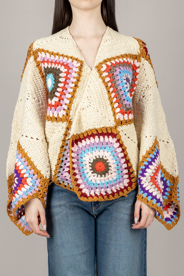 EMUNA - CARDIGAN APERTO CROCHET ROMBI