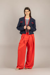 TENSIONE IN - 38804 - GIACCA CROP IN BOUCLE' BLU/ROSSO