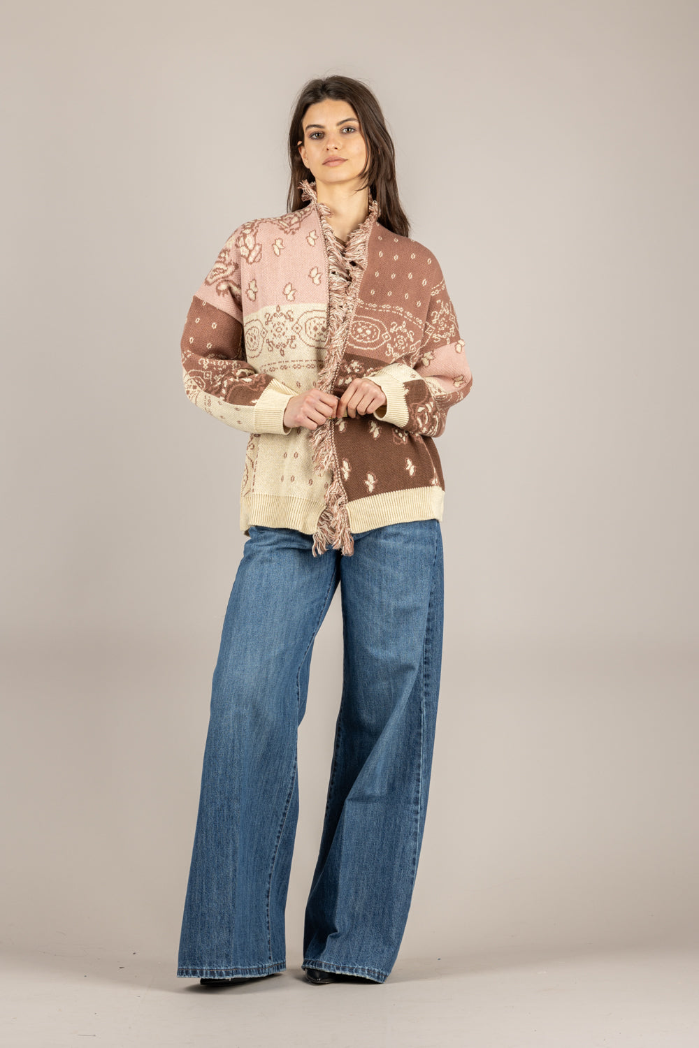 KONTATTO - 3M1586C - GIACCA ECRU/NOCE/TOFFE/ROSA