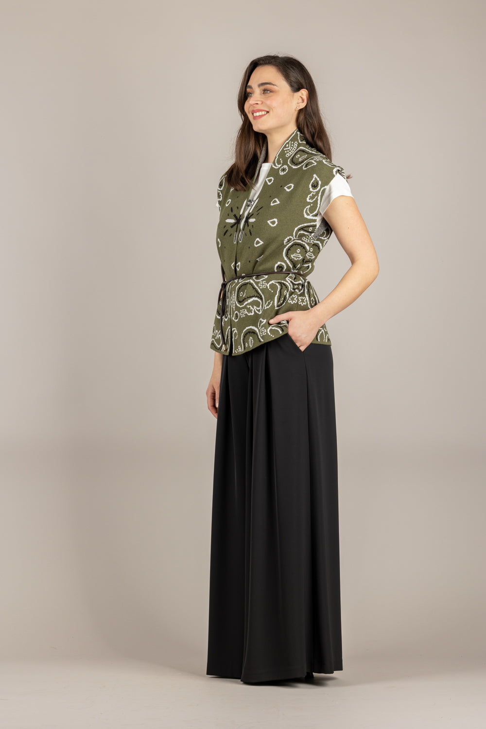 KONTATTO - 3M1588C - GILET KAKY/PANNA/NERO