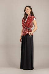 KONTATTO - 3M1588C - GILET STAMPA BANDANA E CINTA SANGRIA/PANNA/NERO