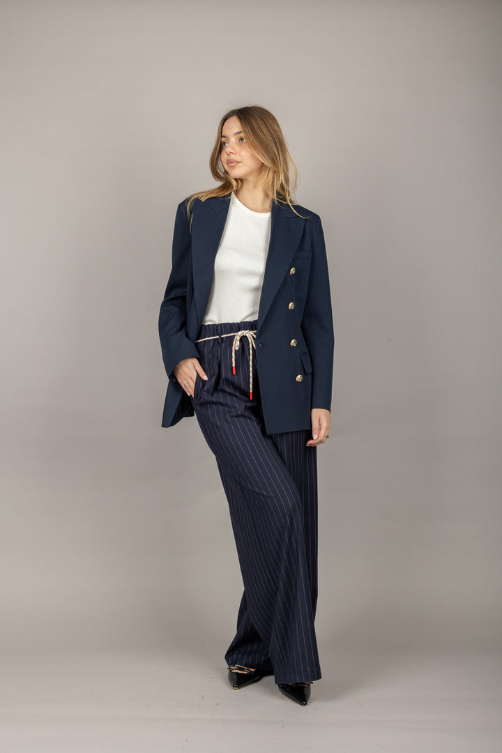 VICOLO - TD1157 - PANTALONE GESSATO CON COULISSE E CINTINA