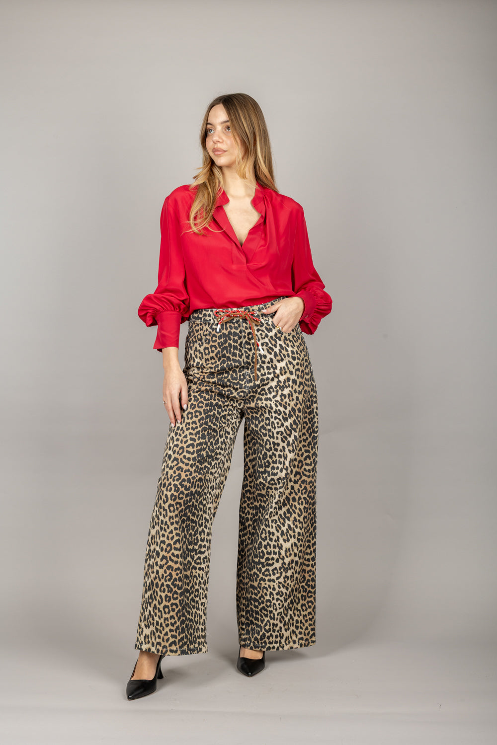 TENSIONE IN - GIUSY-TI2626- PANTALONE ANIMALIER PALAZZO