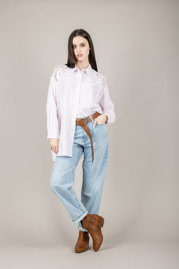 DIXIE - CEARWGRU - CAMICIA RIGATA CON APPLICAZIONI STRASS